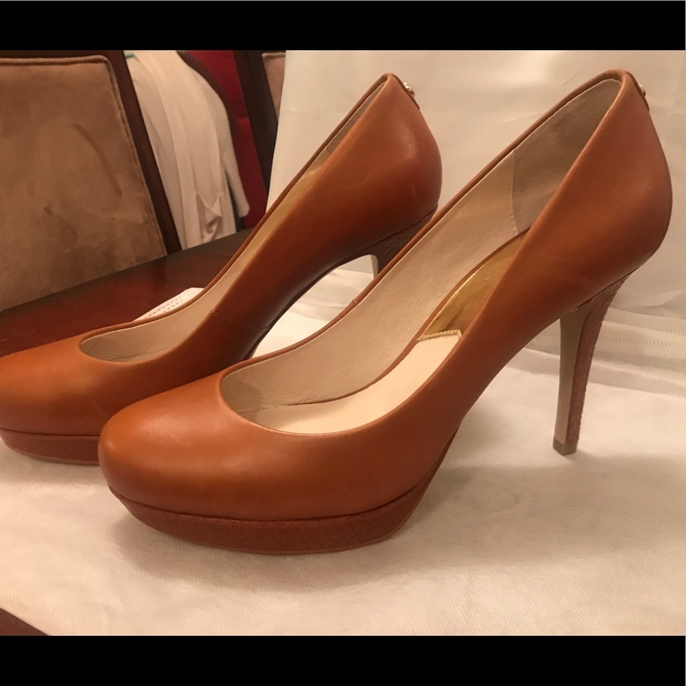 New Michael Kors Cognac Leather 4.5” Heels Sz 10M
